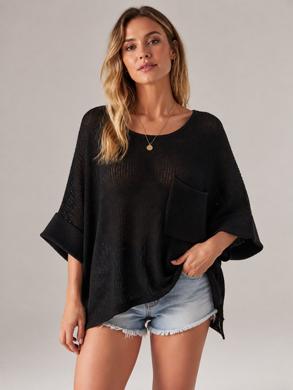 🔥 Summer Sale  Women's Oversized Batwing Crochet Sweater Top – Comfy & Stylish