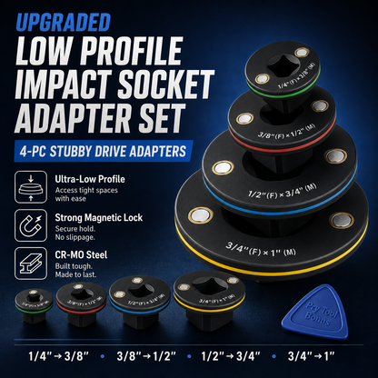 🔧 Stubby Impact Socket Adapter Set – 4PCS Low-Profile Ratchet Adapters for Tight Spaces