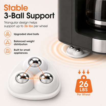🔄 Self-Adhesive 360° Caster Wheels – 4-Pack for Countertop Appliances