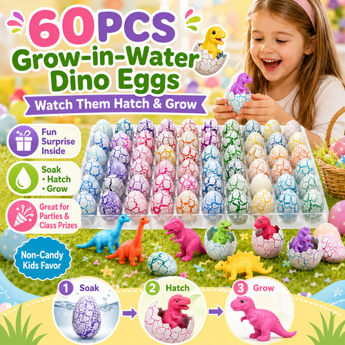 🥚 60PCS Hatching Dino Eggs – Grow-in-Water Surprise Toys for Kids' Party Favors