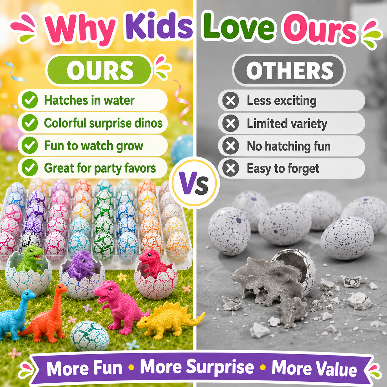 🥚 60PCS Hatching Dino Eggs – Grow-in-Water Surprise Toys for Kids' Party Favors