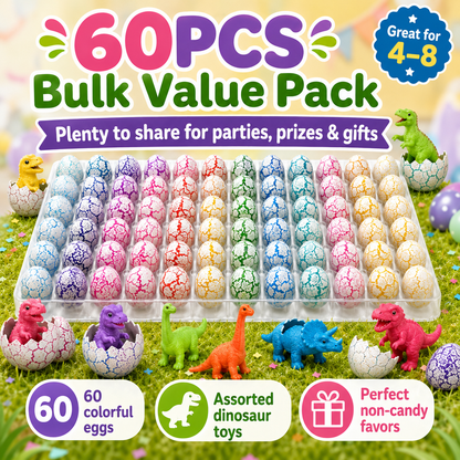 🥚 60PCS Hatching Dino Eggs – Grow-in-Water Surprise Toys for Kids' Party Favors