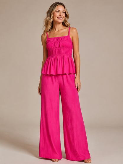 🔥 Limited-Time Sale  Women’s Solid Color Cami Top & Wide-Leg Pants 2-Piece Set