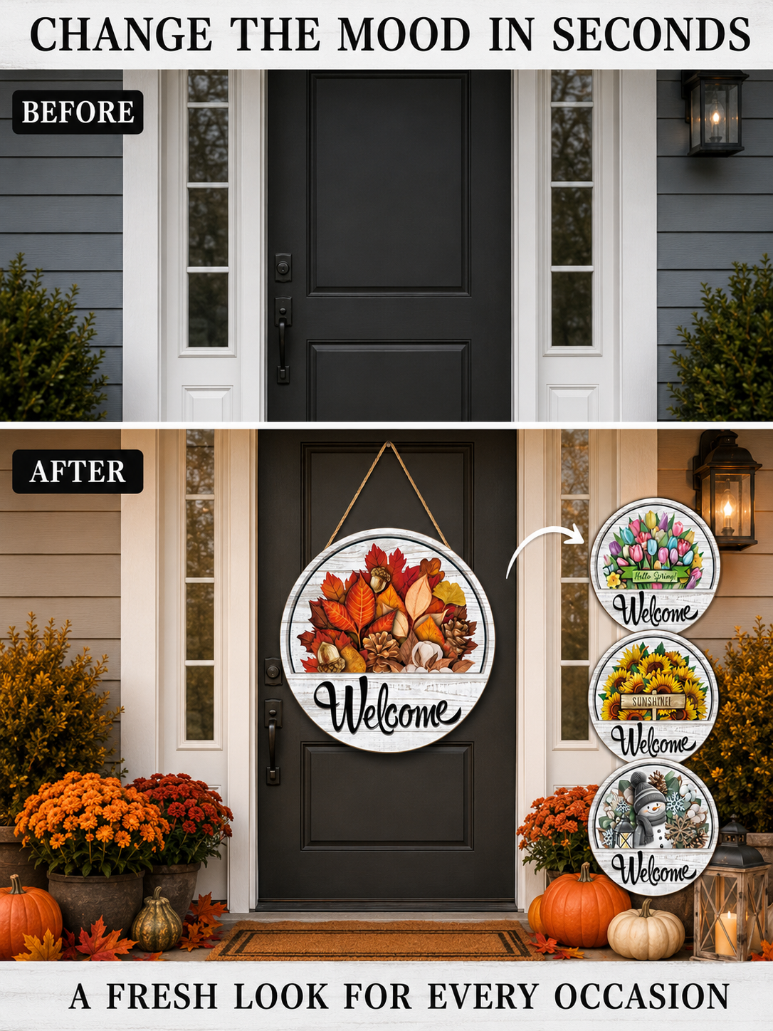 🍂 Cozy Home Sale Interchangeable Welcome Door Sign for Seasonal Farmhouse Decor