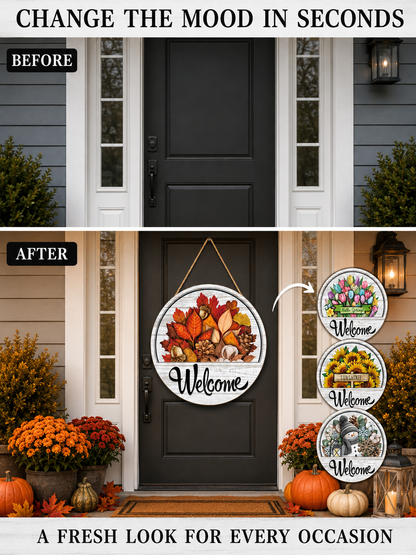 🍂 Cozy Home Sale Interchangeable Welcome Door Sign for Seasonal Farmhouse Decor
