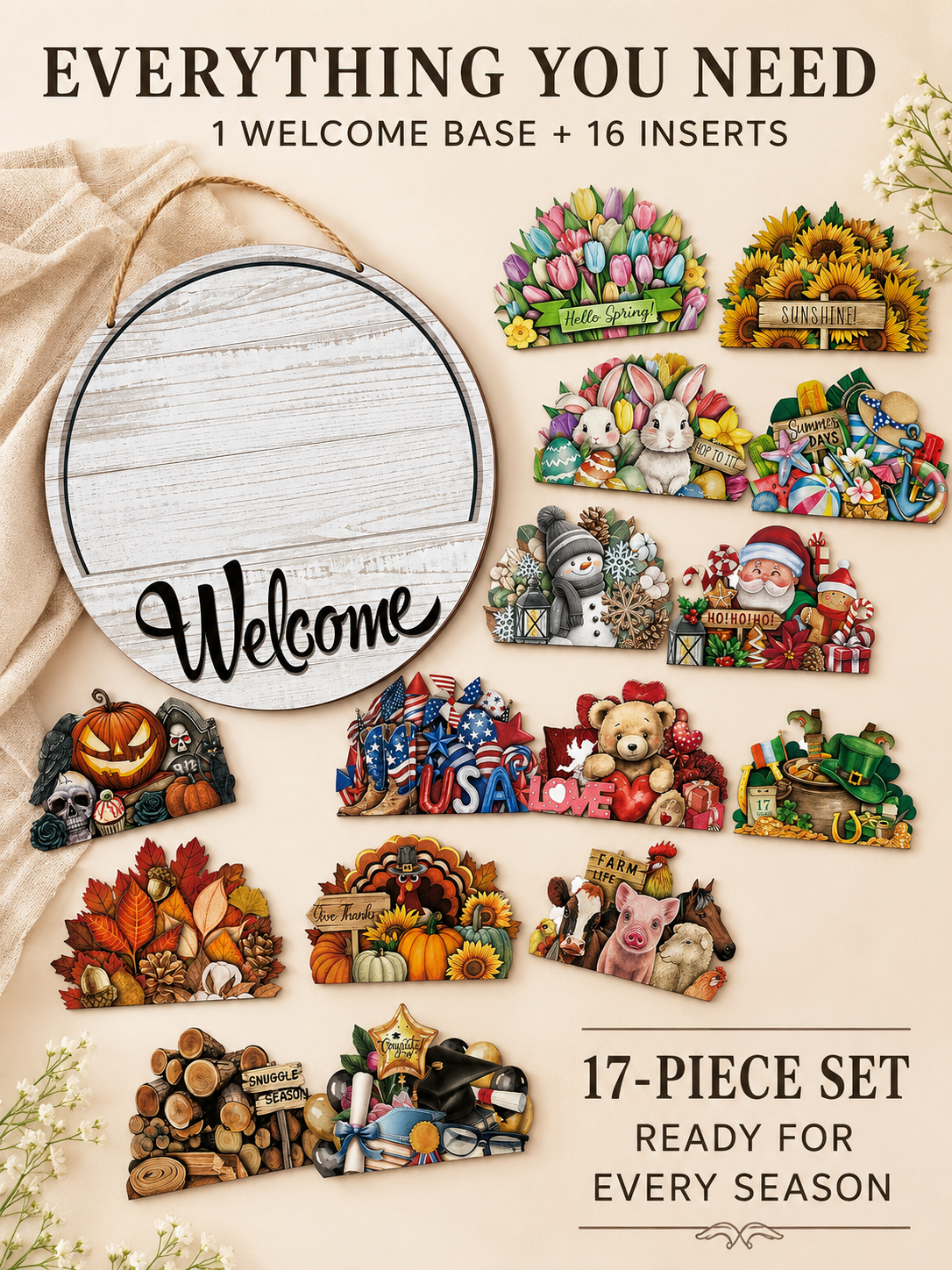 🍂 Cozy Home Sale Interchangeable Welcome Door Sign for Seasonal Farmhouse Decor