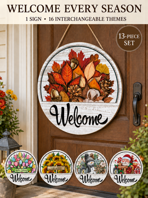 🍂 Cozy Home Sale Interchangeable Welcome Door Sign for Seasonal Farmhouse Decor