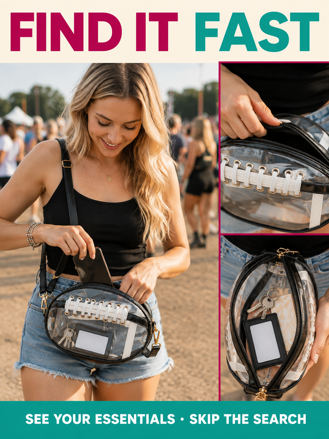 🏈 Game Day Favorite Clear Football Crossbody Bag with Adjustable Strap
