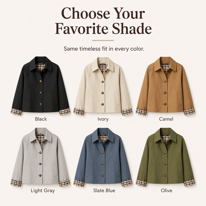 🧥 Classic Collar Cropped Jacket – Checkered Lining, Breezy Summer Style
