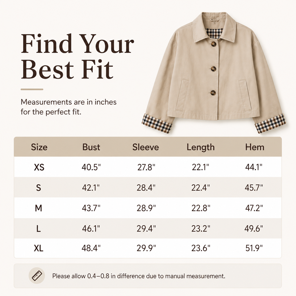 🧥 Classic Collar Cropped Jacket – Checkered Lining, Breezy Summer Style