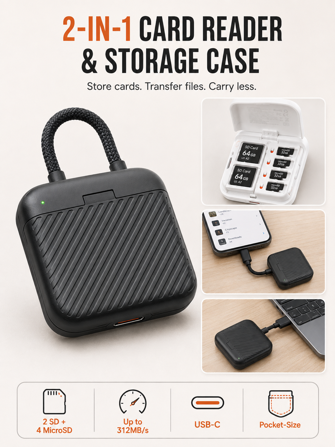 ⚡ Special Offer Mini SD Card Reader Case for Pocket 4 — UHS-II Dual-Slot High-Speed USB 3.1 Type-C Reader