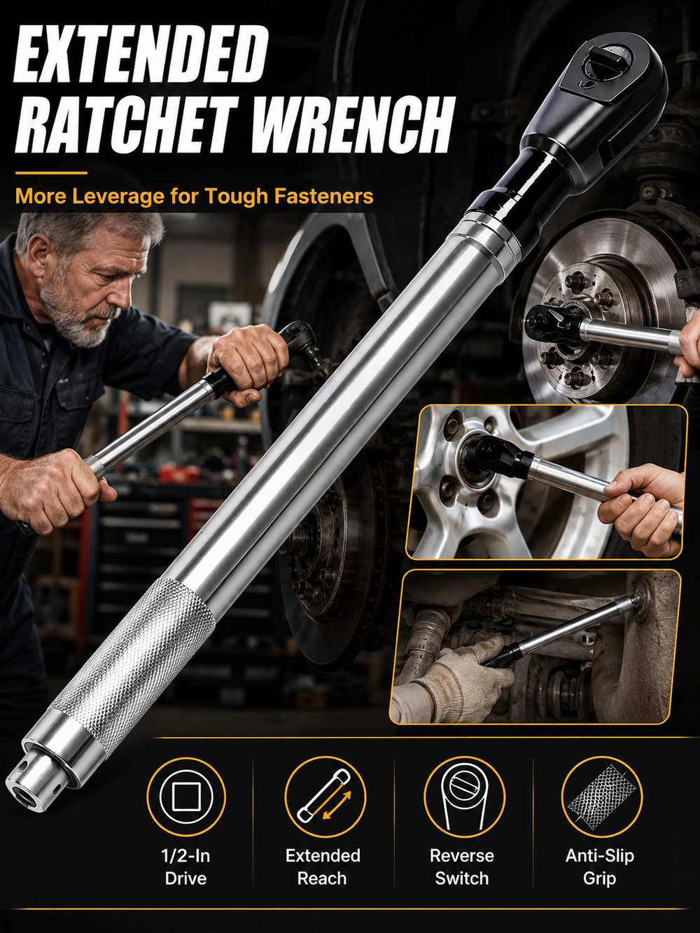 🔧 Hot Deal 1/2 Inch Wrench Extension Bar — Compact Alloy Steel Tool for Easy Nut & Bolt Fastening