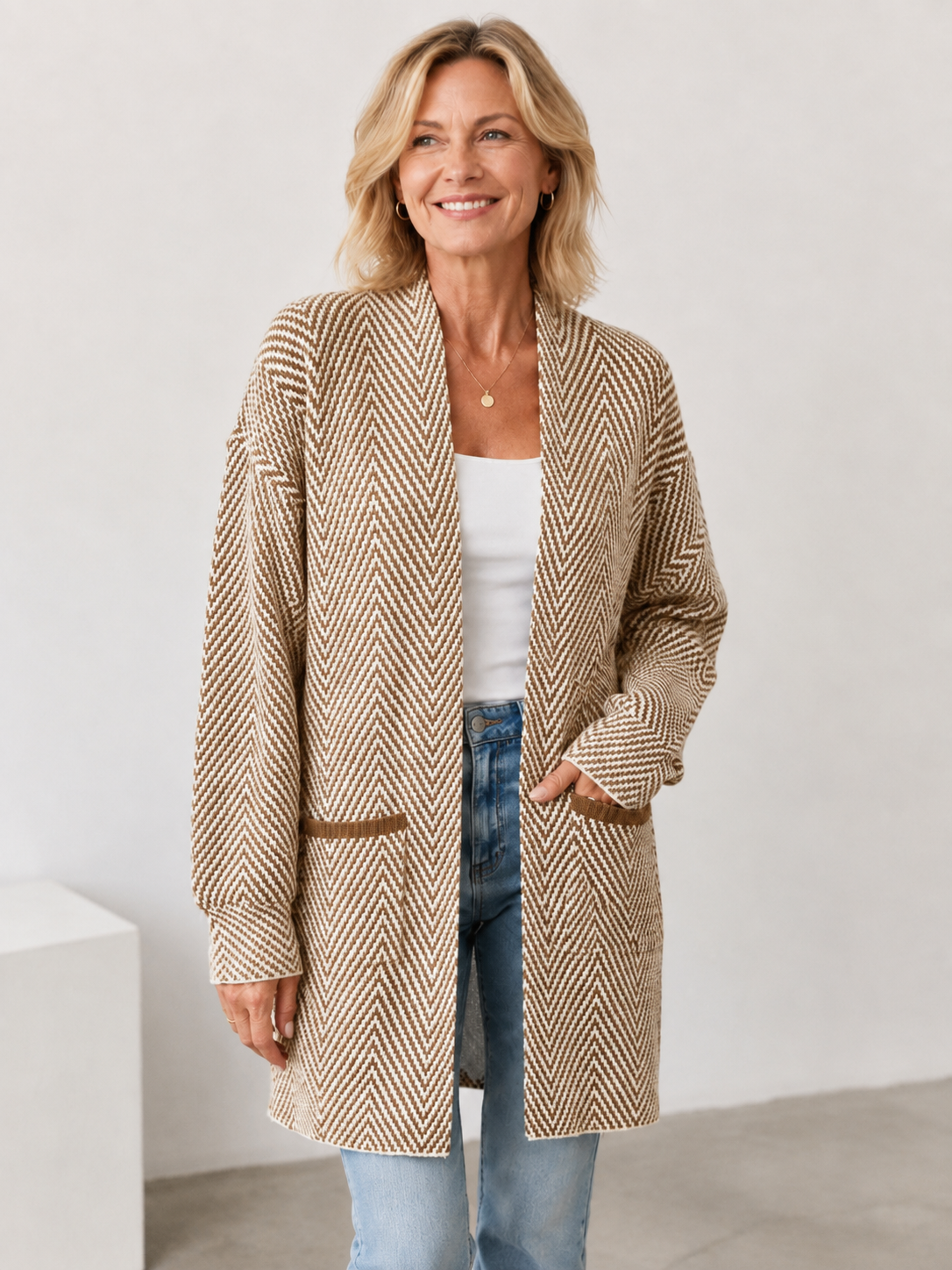 🍁 Fall Favorite ✨ Women’s Herringbone Cardigan — Soft Chunky Knit Sweater Coat with Pockets