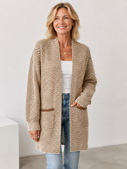🍁 Fall Favorite ✨ Women’s Herringbone Cardigan — Soft Chunky Knit Sweater Coat with Pockets