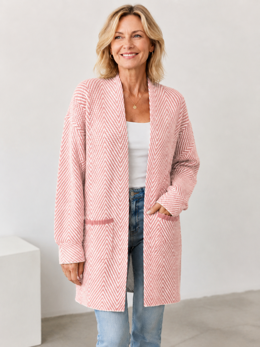 🍁 Fall Favorite ✨ Women’s Herringbone Cardigan — Soft Chunky Knit Sweater Coat with Pockets