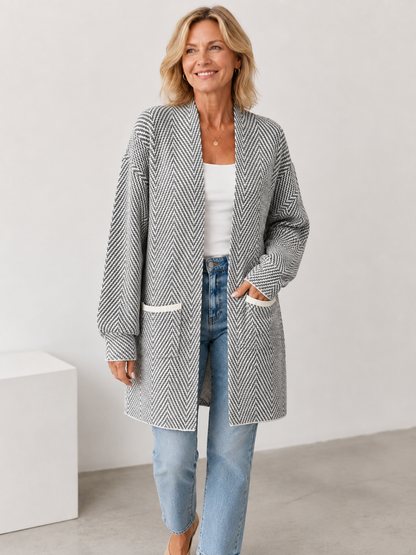 🍁 Fall Favorite ✨ Women’s Herringbone Cardigan — Soft Chunky Knit Sweater Coat with Pockets