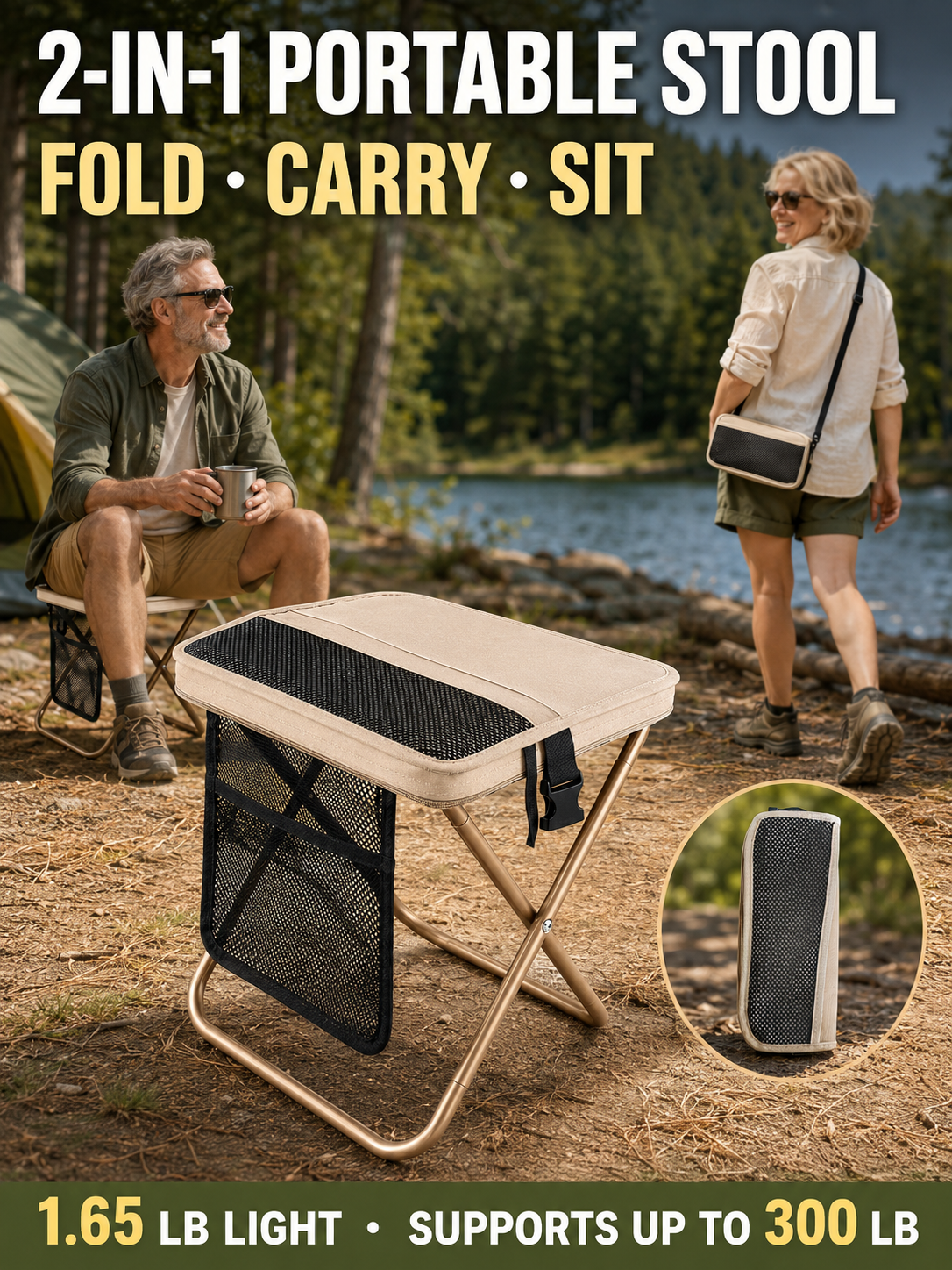 🔥 Outdoor Pick 🪑 12" Portable Folding Stool - Compact Collapsible Backpack Chair for Adults