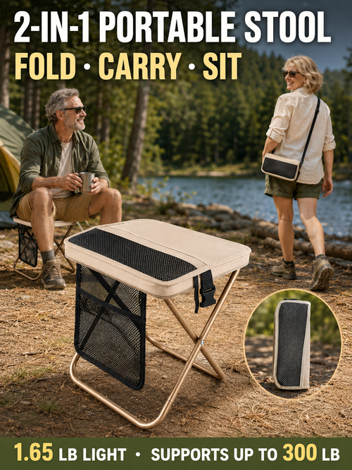 🔥 Outdoor Pick 🪑 12" Portable Folding Stool - Compact Collapsible Backpack Chair for Adults