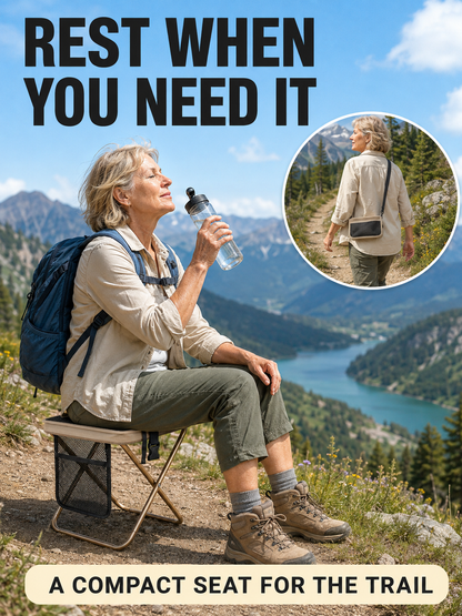 🔥 Outdoor Pick 🪑 12" Portable Folding Stool - Compact Collapsible Backpack Chair for Adults