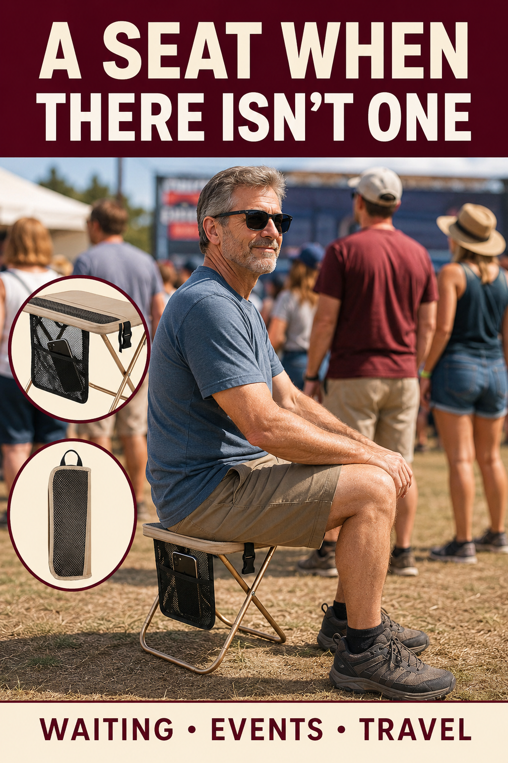 🔥 Outdoor Pick 🪑 12" Portable Folding Stool - Compact Collapsible Backpack Chair for Adults