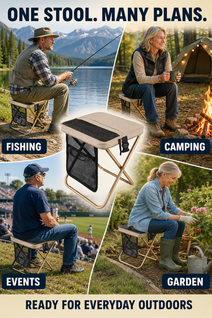 🔥 Outdoor Pick 🪑 12" Portable Folding Stool - Compact Collapsible Backpack Chair for Adults
