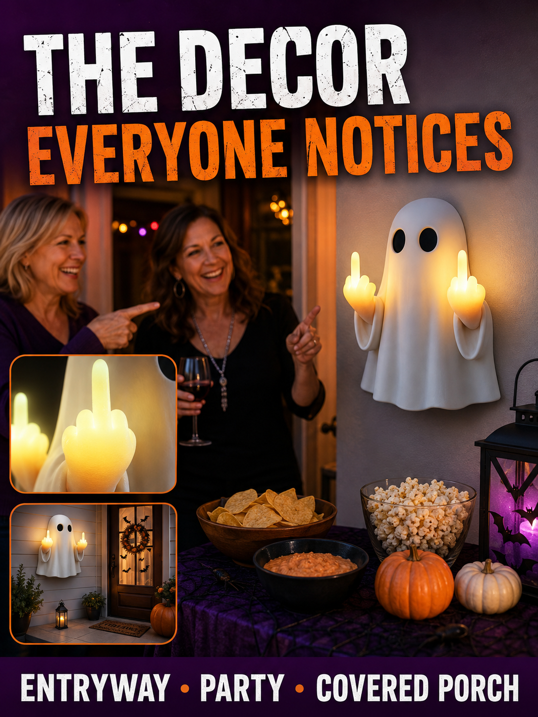 👻 Halloween Special 🎃 Cute Ghost LED Statue - Spooky Mood Light for Party & Home Decor