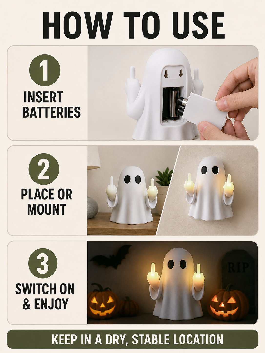 👻 Halloween Special 🎃 Cute Ghost LED Statue - Spooky Mood Light for Party & Home Decor