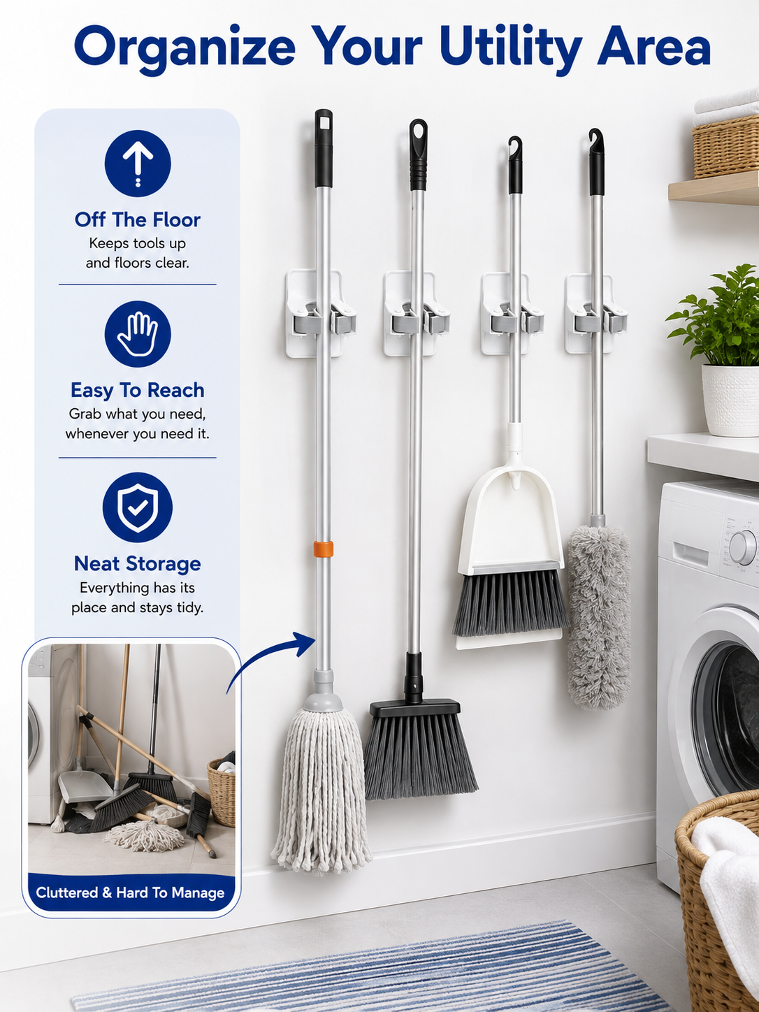 🧹 Home Storage Deal ✨ Wall-Mount Mop & Broom Hooks for Easy Organization 🏠