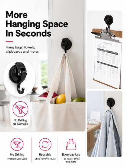 ✨ Space-Saving Deal 🏠 Suction Hooks for Easy Wall Storage & Organization