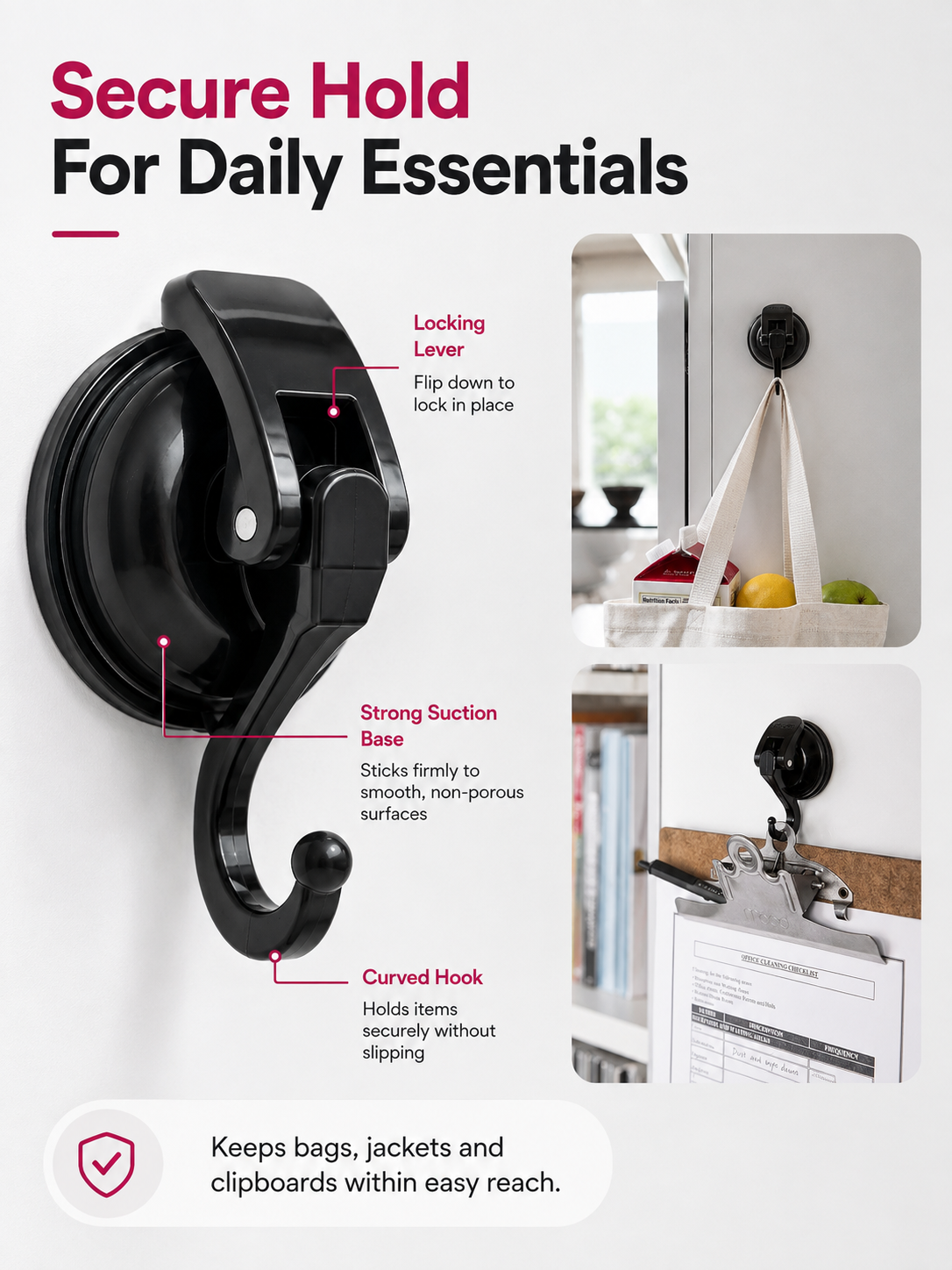✨ Space-Saving Deal 🏠 Suction Hooks for Easy Wall Storage & Organization