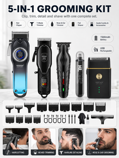 ✂️ Grooming Deal ✨ 5-Piece Cordless Hair Clipper Set with Precision Trimmer & Storage Case