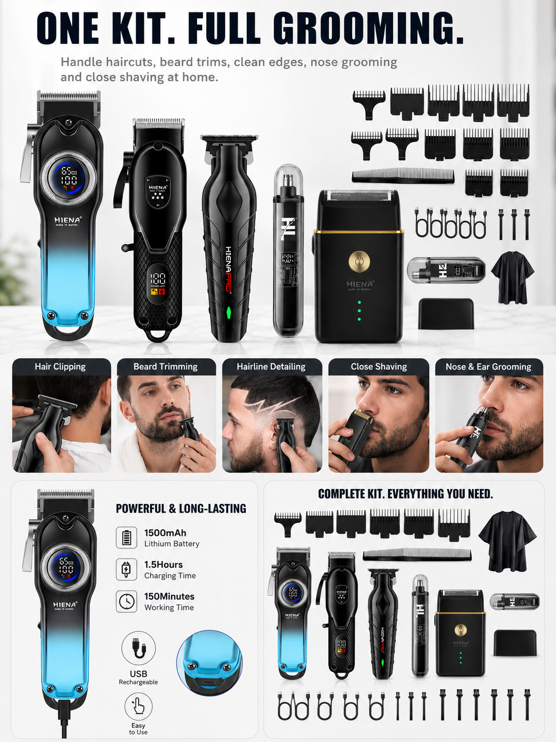 ✂️ Grooming Deal ✨ 5-Piece Cordless Hair Clipper Set with Precision Trimmer & Storage Case