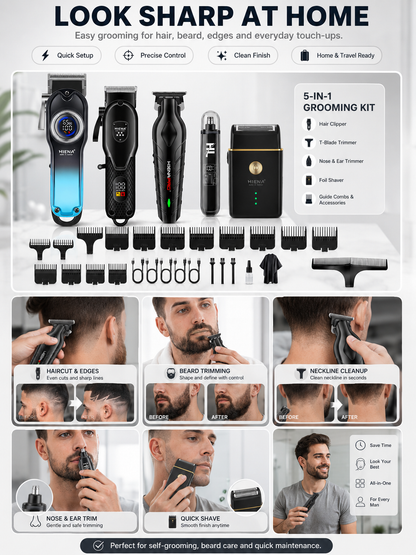 ✂️ Grooming Deal ✨ 5-Piece Cordless Hair Clipper Set with Precision Trimmer & Storage Case