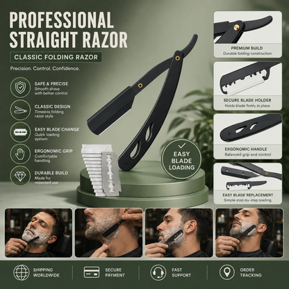 🔥Professional Straight Razor for Men | Barber Straight Edge + 10 Blades Included
