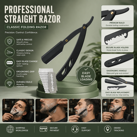 🔥Professional Straight Razor for Men | Barber Straight Edge + 10 Blades Included