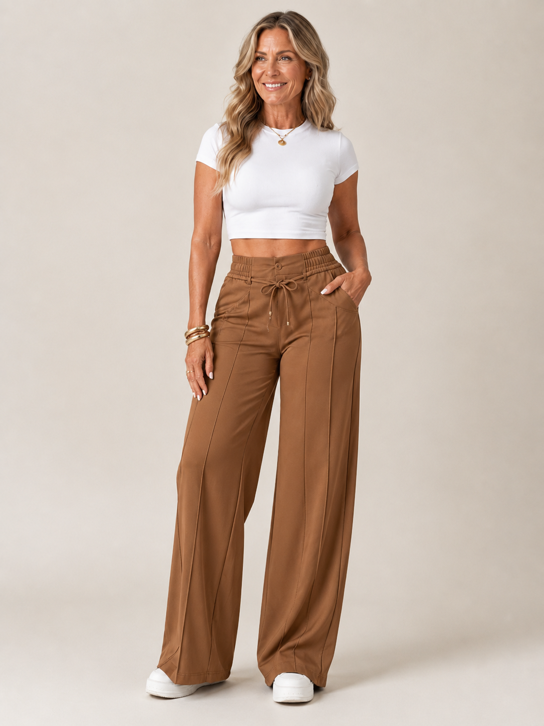 👖 Everyday Style ✨ High-Waisted Wide-Leg Pants with Drawstring Waist for Effortless Comfort