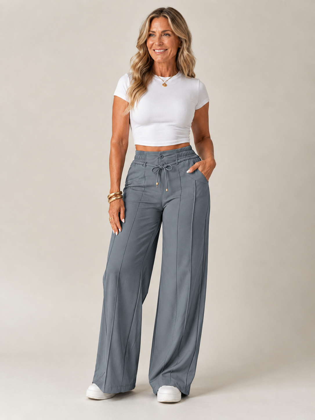 👖 Everyday Style ✨ High-Waisted Wide-Leg Pants with Drawstring Waist for Effortless Comfort