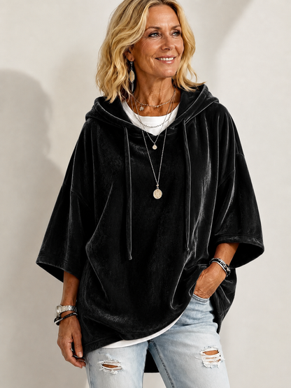 🔥 Cozy Season Deal 🍂 Women's Velvet Oversized Hoodie with Drawstring & Long Sleeves for Casual Winter Style
