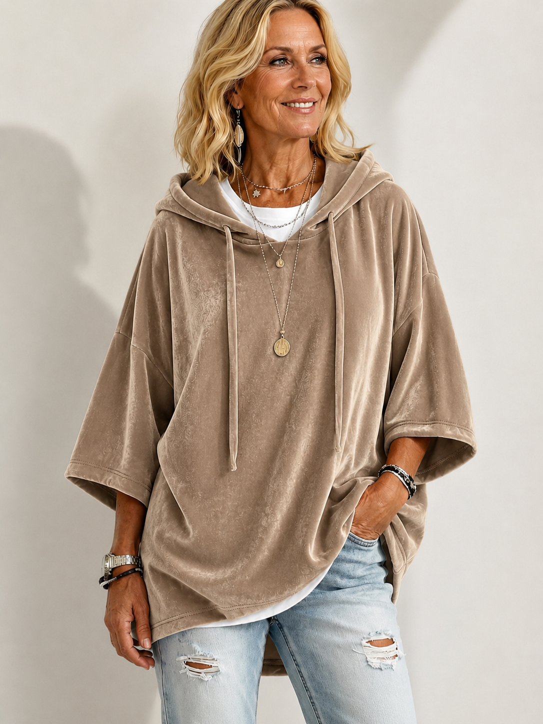 🔥 Cozy Season Deal 🍂 Women's Velvet Oversized Hoodie with Drawstring & Long Sleeves for Casual Winter Style
