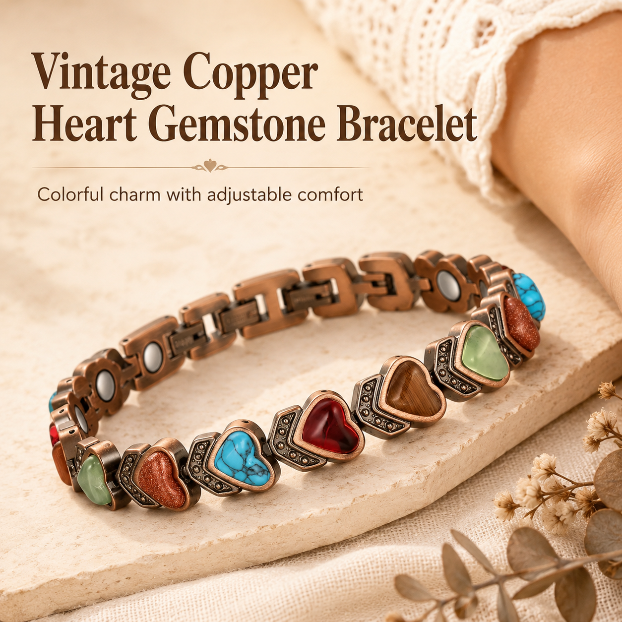 🔥🎁Copper Bracelet for Women, Pure Copper Magnetic Bracelets, Natural Unique Gemstone
