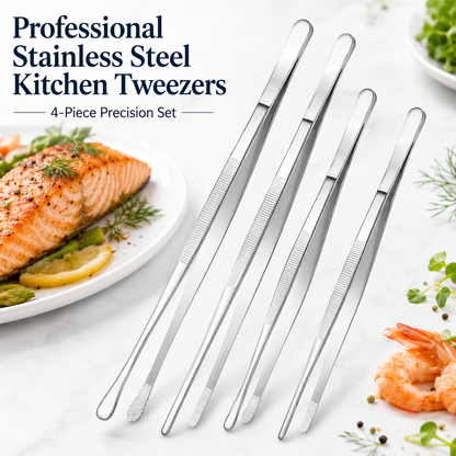 🔥🛠️Fine Long Tweezer Tongs Professional Black Set,12'' and 10'' Stainless Steel