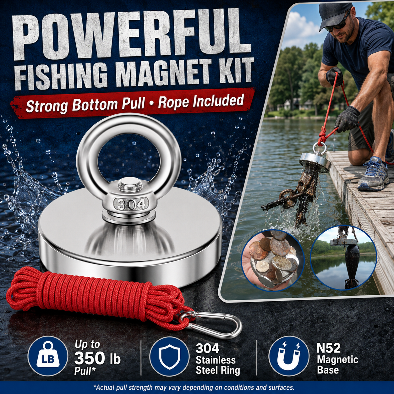 🔥🛠️Heavy Duty Fishing Magnet,Magnet with Countersunk Eyebolt