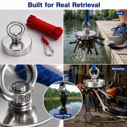🔥🛠️Heavy Duty Fishing Magnet,Magnet with Countersunk Eyebolt