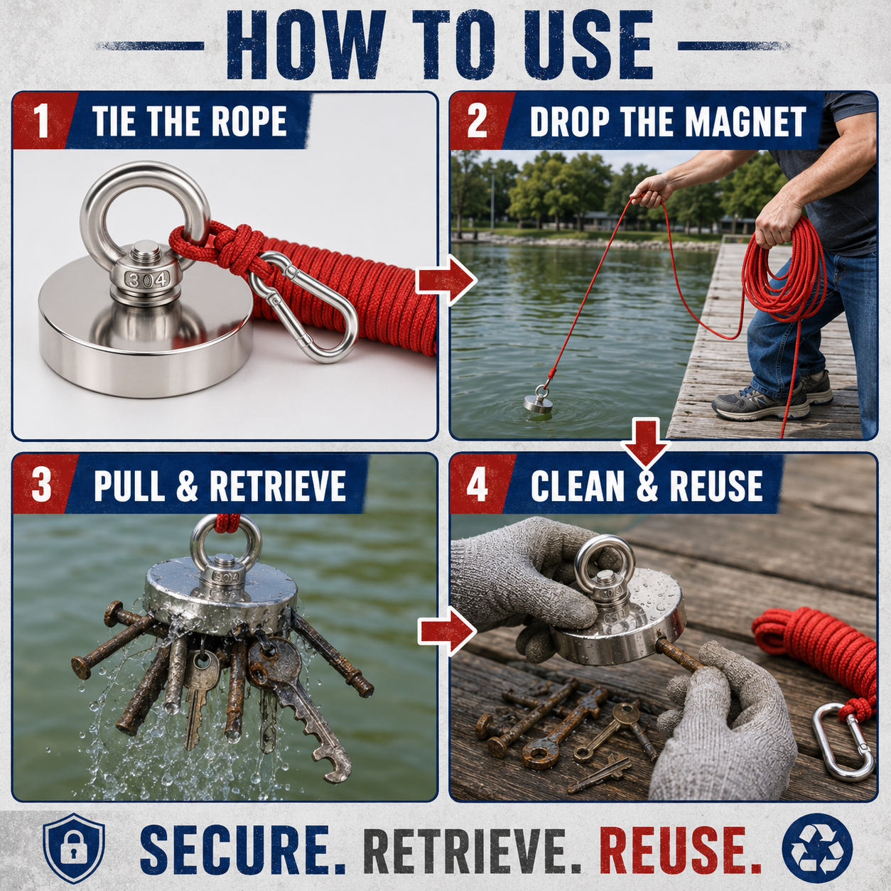 🔥🛠️Heavy Duty Fishing Magnet,Magnet with Countersunk Eyebolt