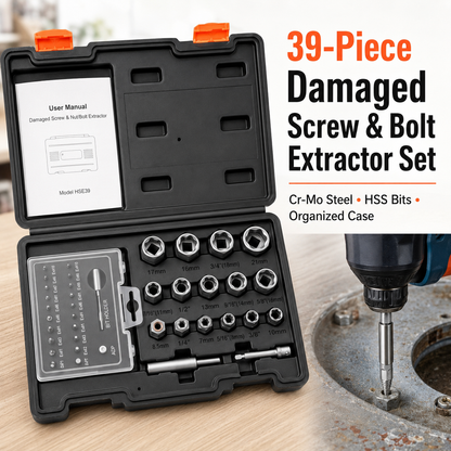 🛠️39-Piece Damaged Screw Extractor Set with 3/8" Drive Bolt Extractor Kit