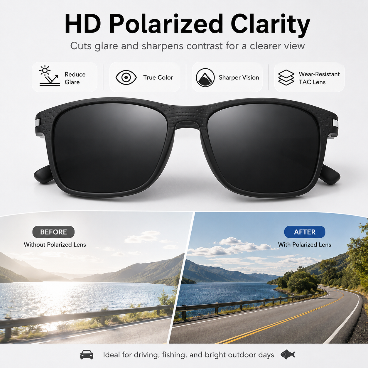 😎 Retro Square Shades – HD Polarized TAC Lens, UV Protection, Lightweight Unisex for Driving & Travel