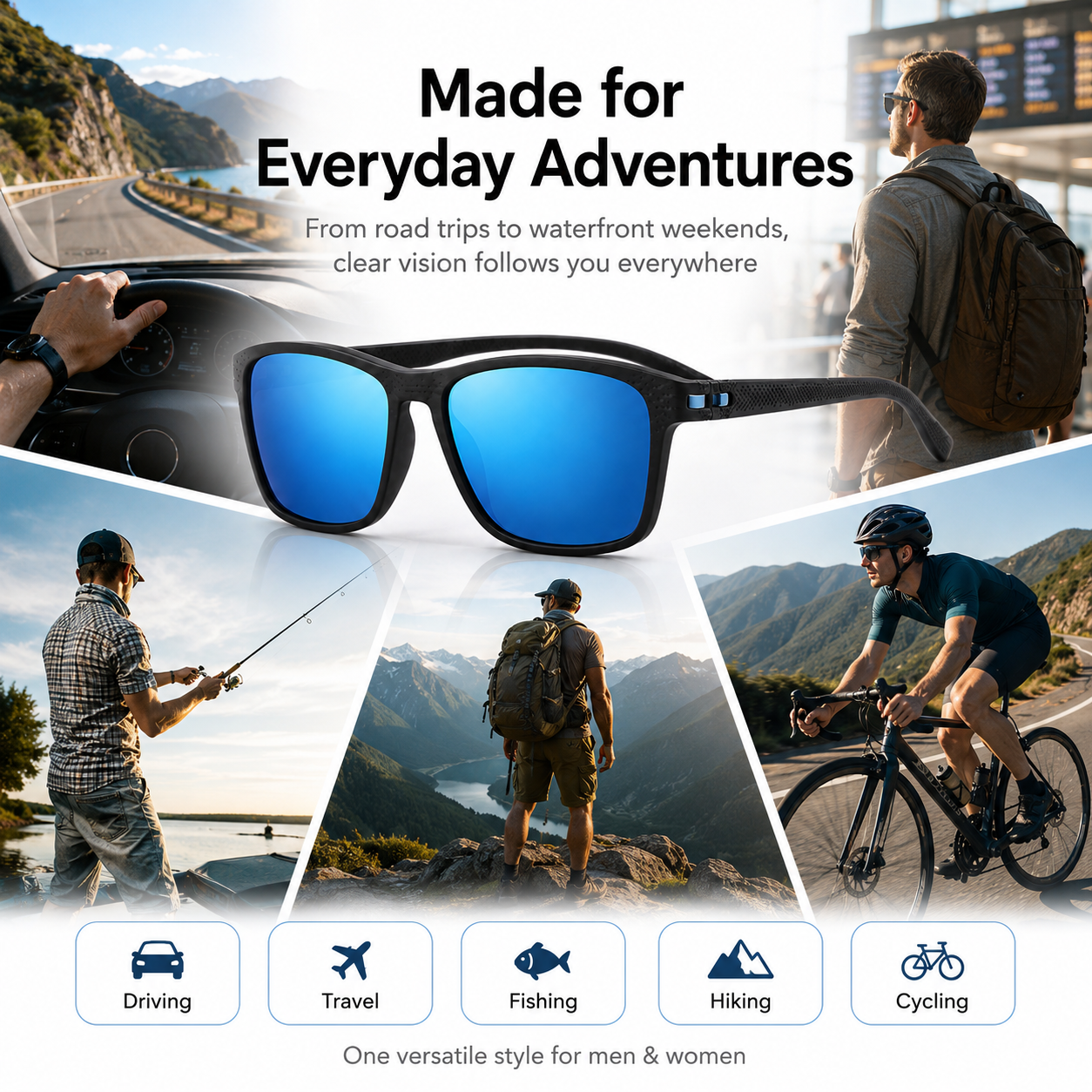 😎 Retro Square Shades – HD Polarized TAC Lens, UV Protection, Lightweight Unisex for Driving & Travel