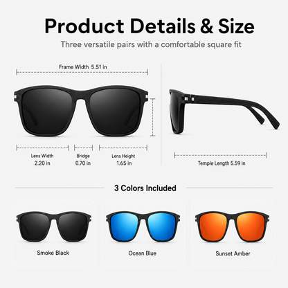 😎 Retro Square Shades – HD Polarized TAC Lens, UV Protection, Lightweight Unisex for Driving & Travel