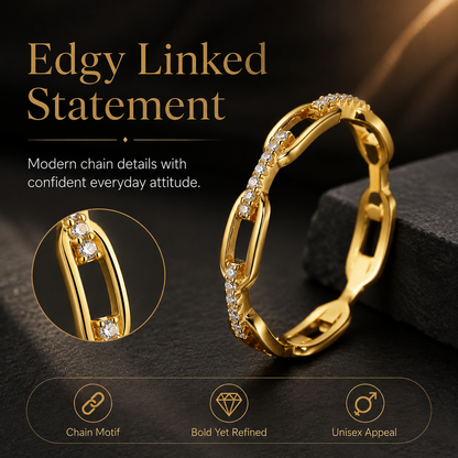 ✨ Silver & Gold Chain Ring – Waterproof Hip Hop Unisex Jewelry