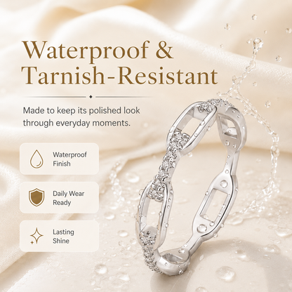 ✨ Silver & Gold Chain Ring – Waterproof Hip Hop Unisex Jewelry